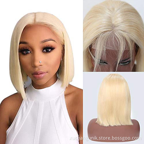 Cheap Raw Cuticle Aligned Hair Frontal Color Bob Wig13X4 13X5 13X6 Lace Front Wig Brazilian Blonde Short Human Hair 613 Bob Wig